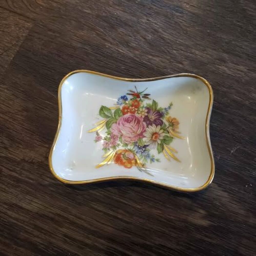 Lovely Vintage Floral with Gold Trim Dish